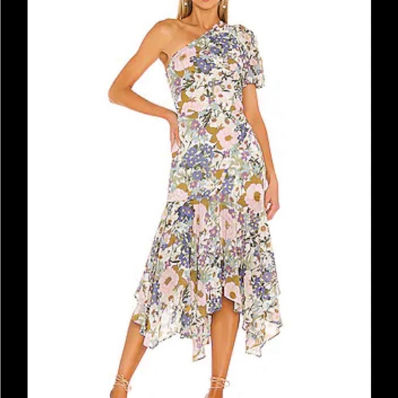ASTR the Label Santorini Off White Retro Floral Midi Dress Size XS One Shoulder - Picture 2 of 13